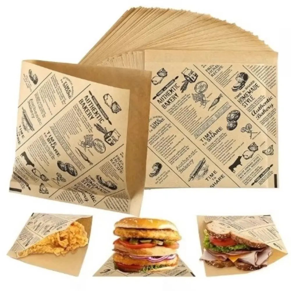 50-Pack Food Grade Sandwich Wrappers, Letter Print Greaseproof Parchment Paper, Non-Stick Disposable Bakeware Liners for Baking & Picnics, No, Letter 01-50Pcs