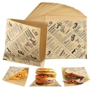 Food Grade Greaseproof Sandwich Wrappers, Non-stick Printed Parchment Paper, Disposable Food Packaging Sheet for Baking Picnic Snack Storage