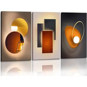 NBHYK 3 Pcs Brown Orange & Black Geometric Abstract Minimalist Wall Art Poster Nordic Home Decor Luxury Modern Line Art Canvas Print for Bedroom Office Living Room - Space Theme Design