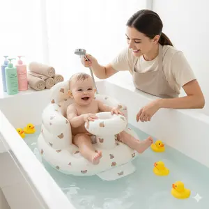 Baby Chair with Tray, Blow Up Seat for Baby, Portable Anti-roll Inflatable Seat for Babies 3-36 Months, Toddler Bath Shower Chair for Babies Sitting Up with Built in Pump