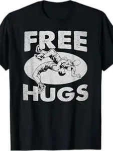 Free Hugs Wrestling Theme T-Shirt, Sports, Streetwear, Menswear, American Vintage Distressed Bjj Print, Short Sleeve, Casual Wear, Unique Design, Comfortable Fit