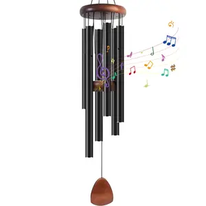 Aluminium Wind Chimes to Create a Zen Atmosphere Suitable for Outdoor, Garden, Patio Decoration. Classic Black Wind Chime with Wind Catcher Suitable as A Gift for Mom Neighbor Unisex