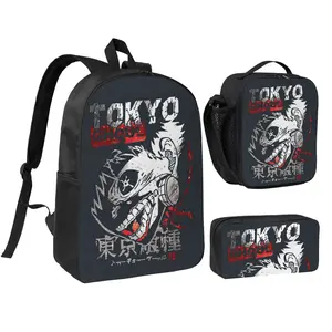 Stylish Tokyo ghoul Print 17Inch Backpack Set Tokyo ghoul manga Graphic Pattern 3pcs Lightweight School Commuter Bag Tokyo ghoul manga box set Hiking Daypack with Insulated Lunch Pack for  Back to School Gifts
