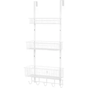 Over The Door Organizer with Hooks Door Hanger Towel Rack with 3 Mesh Baskets Back of Door Hanging Shelf Organizer Behind Door Pantry Organizer for Bathroom Bedroom White