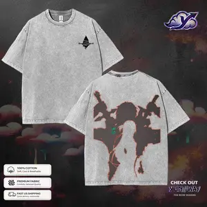Sword Art Online Kirito Asuna Washed Tee Vintage Anime Double Printed T-shirt Unisex Cotton Loose Fit Streetwear Shirts for Men Woman Gift for Subtle Anime clothing