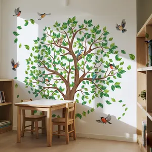 Round Tree Wall Sticker Set (30x60cm X 2), Decorative Background Wall Decals for Bedroom Living Room Bathroom, Decorative Stickers, M17582