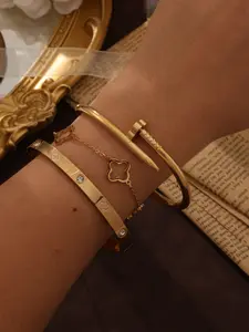 Women's Stainless Steel Bangle Set, Stackable Bracelets, Geometric Design, Finish, Fashion Jewelry Accessories, Perfect Gift Idea