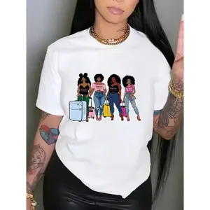 Chic Plus Size Women's T-Shirt - Casual Loose Fit, Portrait Print Graphic Tee, Comfortable Stretch Crew Neck Short Sleeve Top for Summer Weekend Casual Outfit