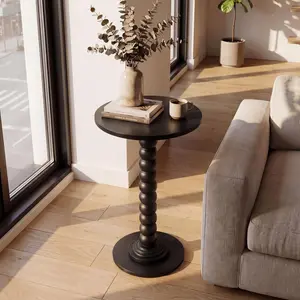 Sweetcrispy Round Side Table - Solid Wood Leg Small Drink Table with MDF Wood, 11.8" Dia. Double Layer, Tool-Free Modern Nightstand for Living Room, Bedroom Furniture