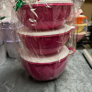 Mexican Tupperware Set - Pink Nested Bowls with Lids for Food Storage and Organization