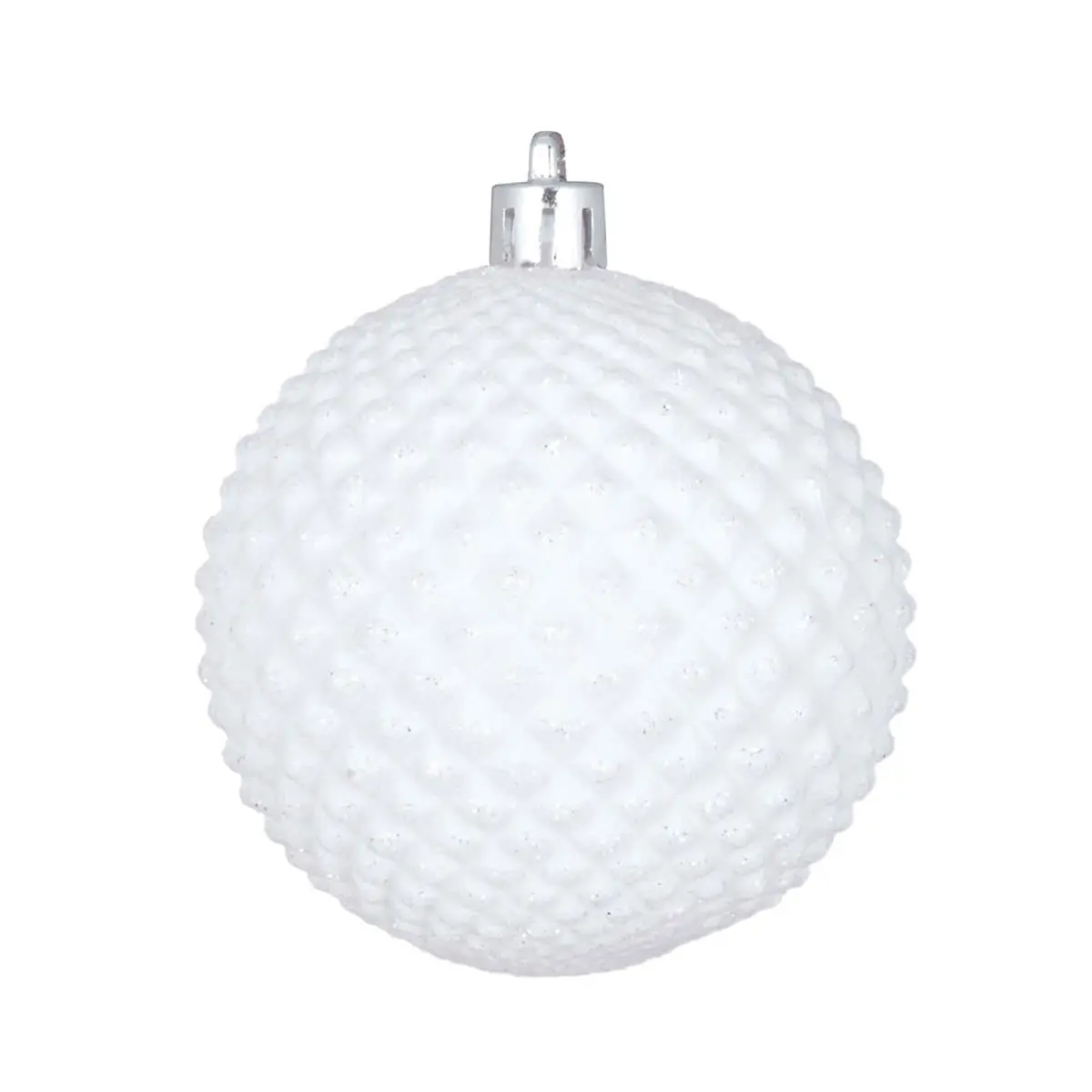 212 MAIN 4-in Lightweight Shatterproof White Plastic Durian Glitter Ball Christmas Ornaments, 6-Piece Textured Floral Bagged Set (6-Pack) for Holiday & Home Decoration, White Plastic Ornaments