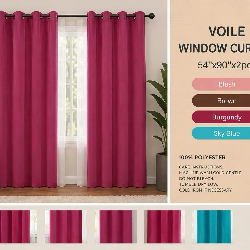 Super Soft 100% Polyester Voile Window Curtain(2pcs) Super Soft 100% Polyester Voile Window Curtain(2pcs)