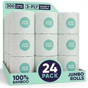 Bamboo Toilet Paper 24 Rolls Septic Safe Organic 3-ply 300 Sheets Per Roll PFAs Free FSC Certified Plastic & Chemical Free For Home Boat & RV Use