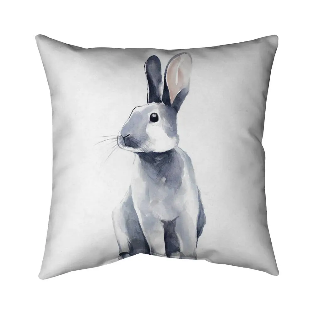 Begin Home Decor 5541-1616-AN372 16 x 16 in. Gray Curious Rabbit Pillow - Bedroom Decor - Animal Theme