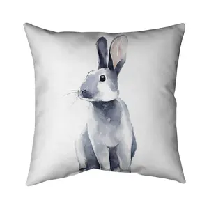 Begin Home Decor 5541-1616-AN372 16 x 16 in. Gray Curious Rabbit Pillow - Bedroom Decor - Animal Theme