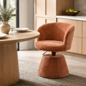 ARCH Adjustable Height 360° Swivel Bar Stool - Modern Chenille Upholstered Round Swivel Benches, Ergonomic Accent Vanity Chair for Kitchen Island & Pub, Terracotta Orange, Single Pack