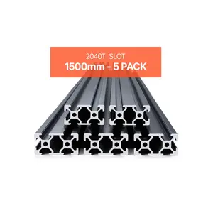VEVOR 5PCS 59 in (1500 mm) T Slot 2040 Aluminum Extrusion Profile, European Standard Anodized Linear Rail, High-Strength Extruded Aluminum Rail for 3D Printer, CNC Machine DIY, Laser Engraving, Black