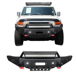 TIOYAR Steel Front Bumper Black Texture for 2007-2014 Toyota FJ Cruiser with Winch Plate LED Lights 2 x D-Rings Off-Road Performance