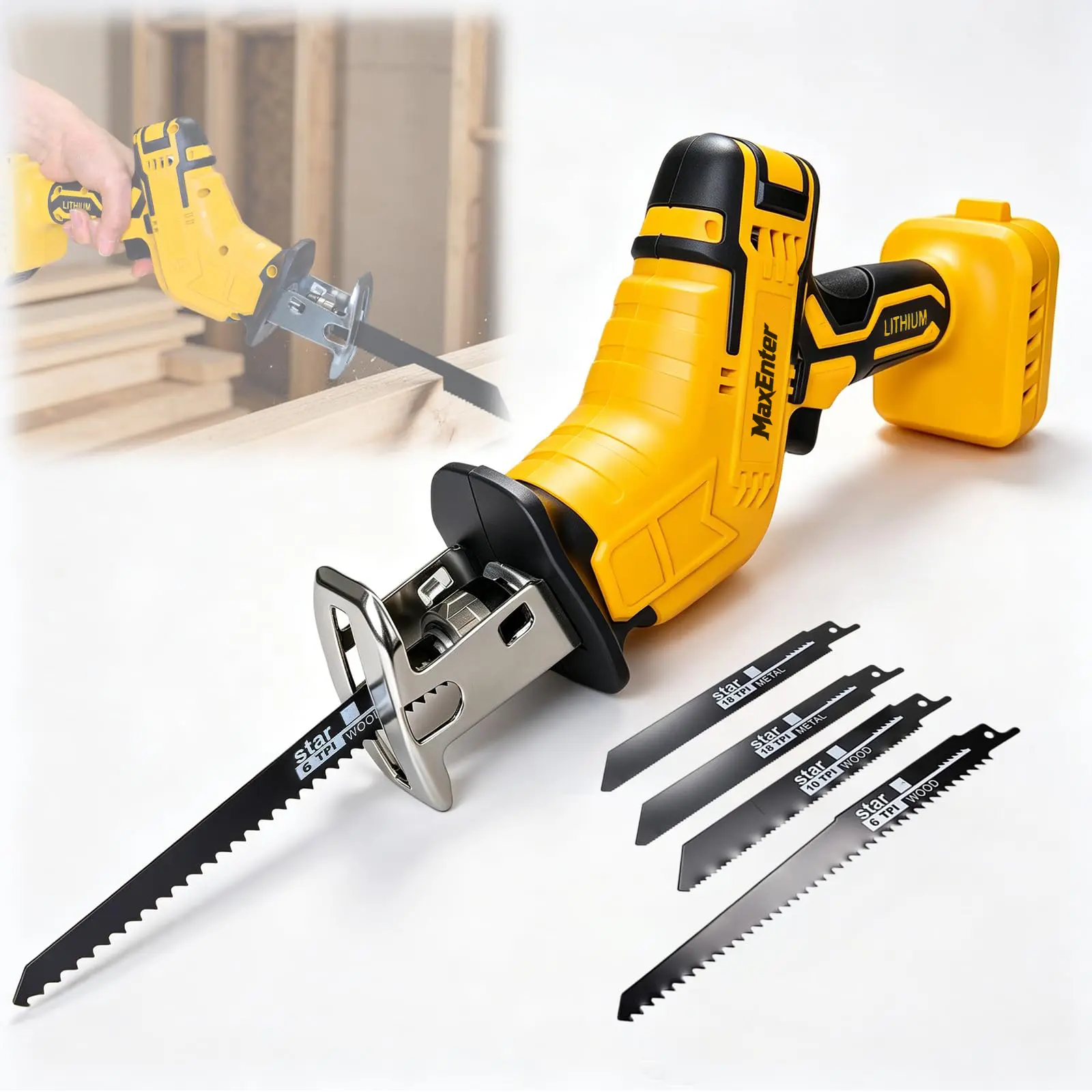 Reciprocating Saw Kit for DeWalt 20V Battery, Small Handheld  Cordless Recipro 0-3500 SPM Variable Speed, It's also suitable for women,Garden Pruning Compact Electric Power Jigsaw Easy Blade Change Cut-out Tools , for Wood/Metal/PVC Cutting(No Battery)