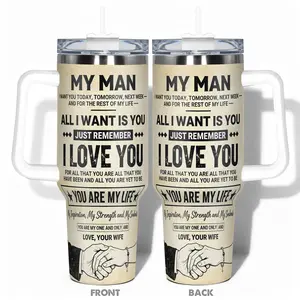 Valentine's Gift 40oz/30oz/20oz/14oz Stainless Steel Cup with My Man I Want You Today Tomorrow Next Week And For The Rest Of My Life Soulmate Design Hydration Reminder Tumbler for Wife Husband Girlfriend Boyfr Insulated Water Bottle