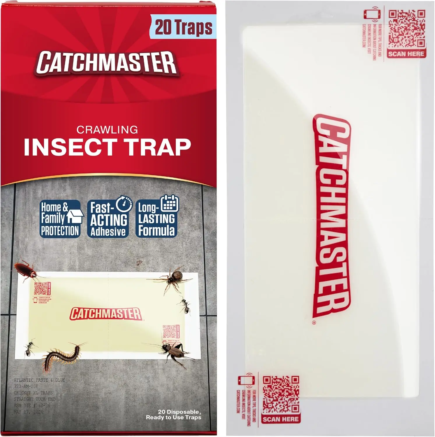 Catchmaster XL Extra-Strength Multi-Insect Glue Traps (20-PK) - Adhesive Bug Catcher for Centipedes, Spiders, Crickets, Ants, Roaches - Home & Garage Pest Control Supplies