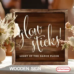 (2D Flat)  1PC 8 x 8 Inches Romantic Wedding Wooden Home Sign Glow Sticks Light Up Dance Floor Memorial Table Sign for Wedding Bridal Shower Party Decor, Loving Memory for Ceremony and Reception