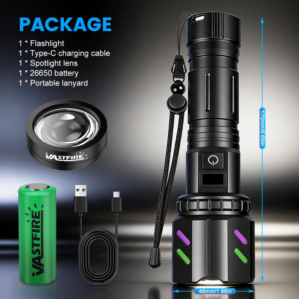 30W Handheld LED Flashlight - Ignition Zoom Lens, Type-C USB Rechargeable Spotlight, Digital Power Display, 5 Modes, Aluminum Alloy, Mobile Power Function, for Outdoor Emergency, Camping, Patrol, Handheld Led Flashlights, Rechargeable Spotlight Flashlight