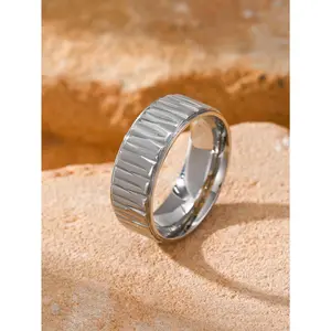 Geometric Ridged Ring, Minimalist Luxury Band for Women