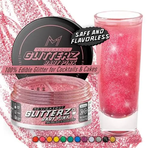 MONÉGASQUE Baby Pink Edible Glitter for Drinks 10g – Pink Edible Glitter for Cakes & Cocktails – Drink Shimmer Powder – Cocktail Sparkles for Drinks – Mothers Day Cake Decorations Spray Sprinkles