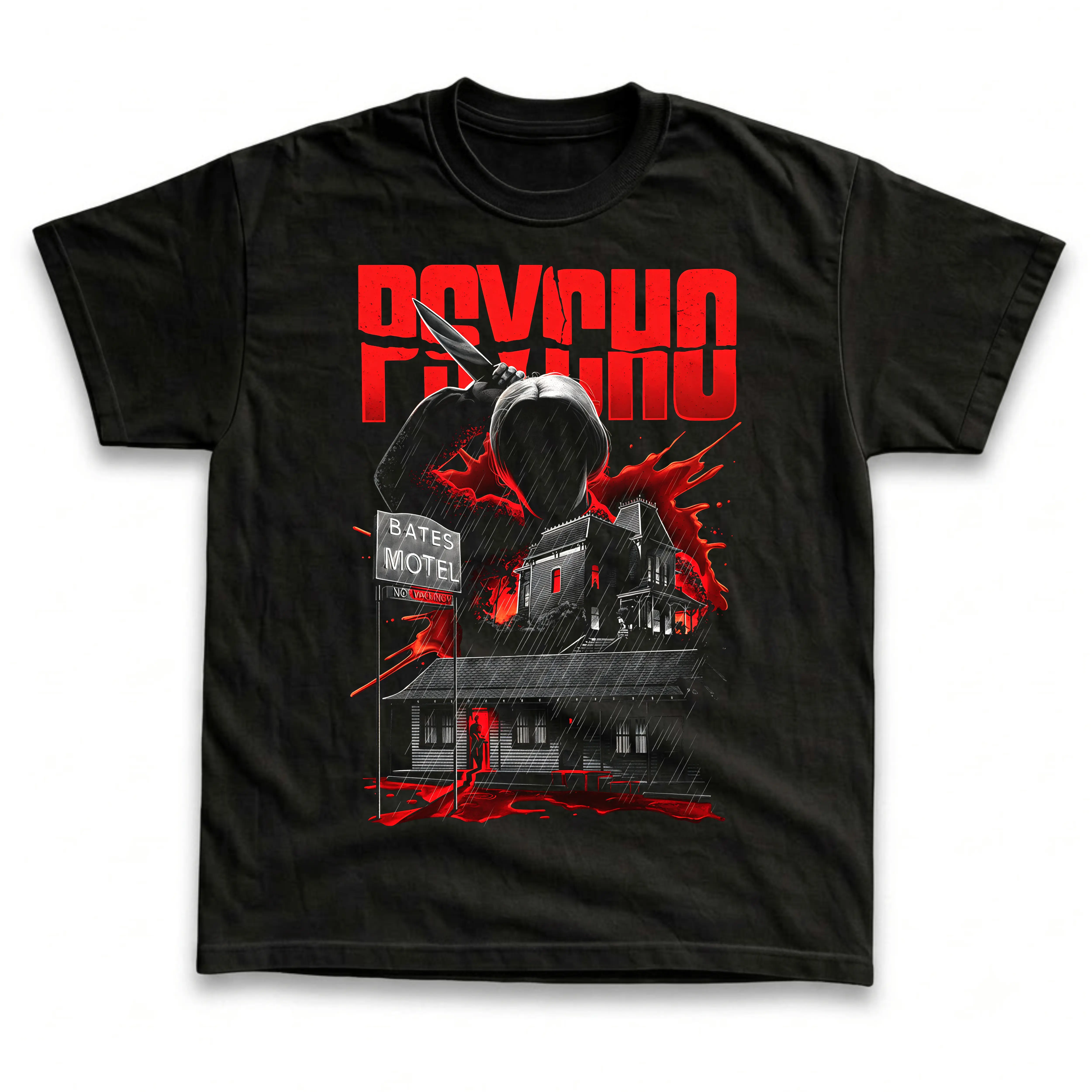 Men's and Women's T-Shirt, Vintage Psycho Graphic Tee, Norman Bates Motel Horror Movie Shirt, Alfred Hitchcock Thriller Slasher Film Fan Gift, Gothic Aesthetic Retro Grunge Streetwear, Classic Cinema Spooky Halloween Outfit