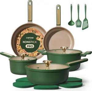 CAROTE Pots and Pans Set Non stick, Cookware Set, 16pcs NonStick Kitchen Set Induction Cookware Non-Toxic & PFOA&PFOS-Free, Dishwasher, Green