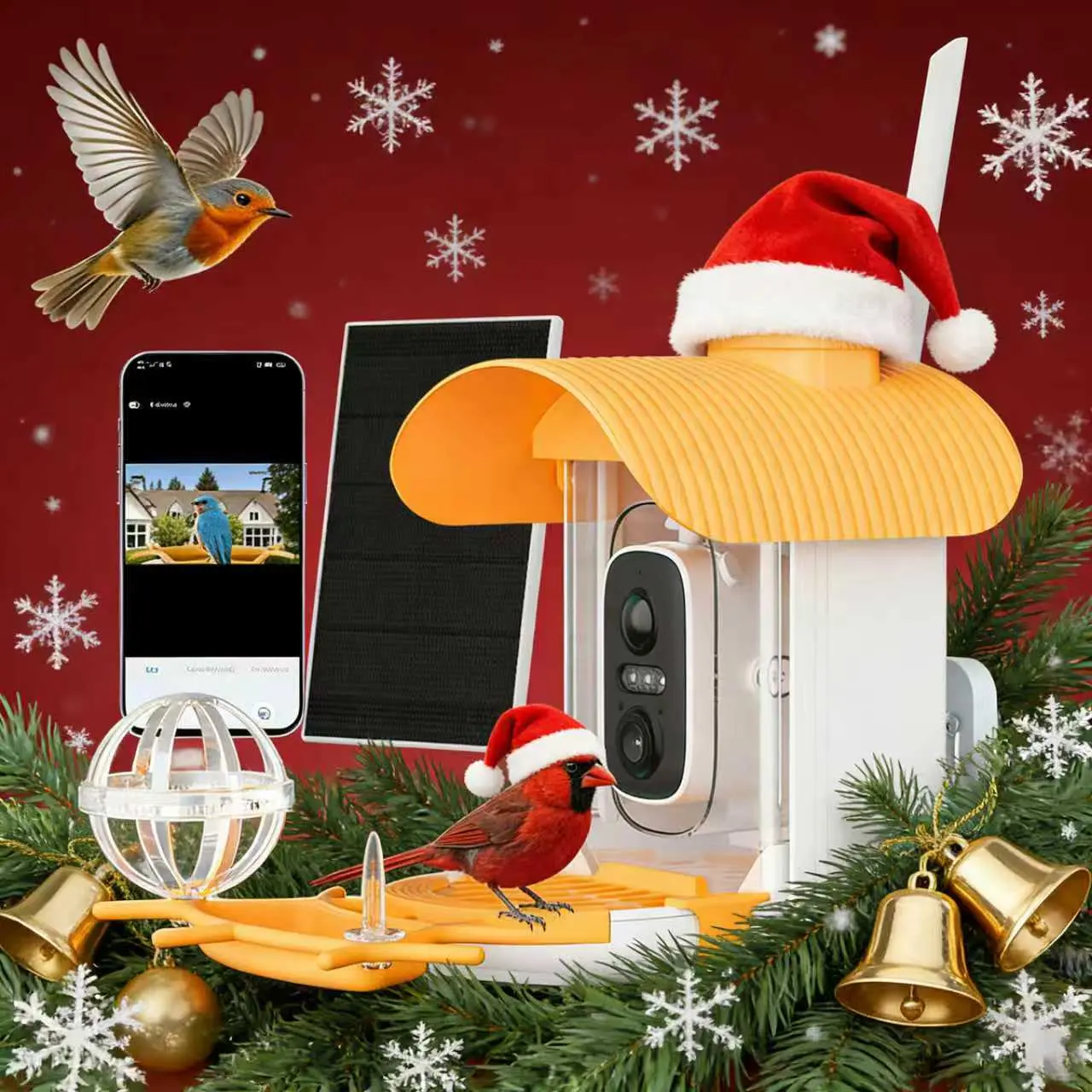 Smart bird feeder with video, 4MP high-definition camera, real-time monitoring and video storage, solar charging with permanent power supply, AI bird recognition, squirrel-proof design, infrared full-color night vision, IP66 waterproof, garden decoration,