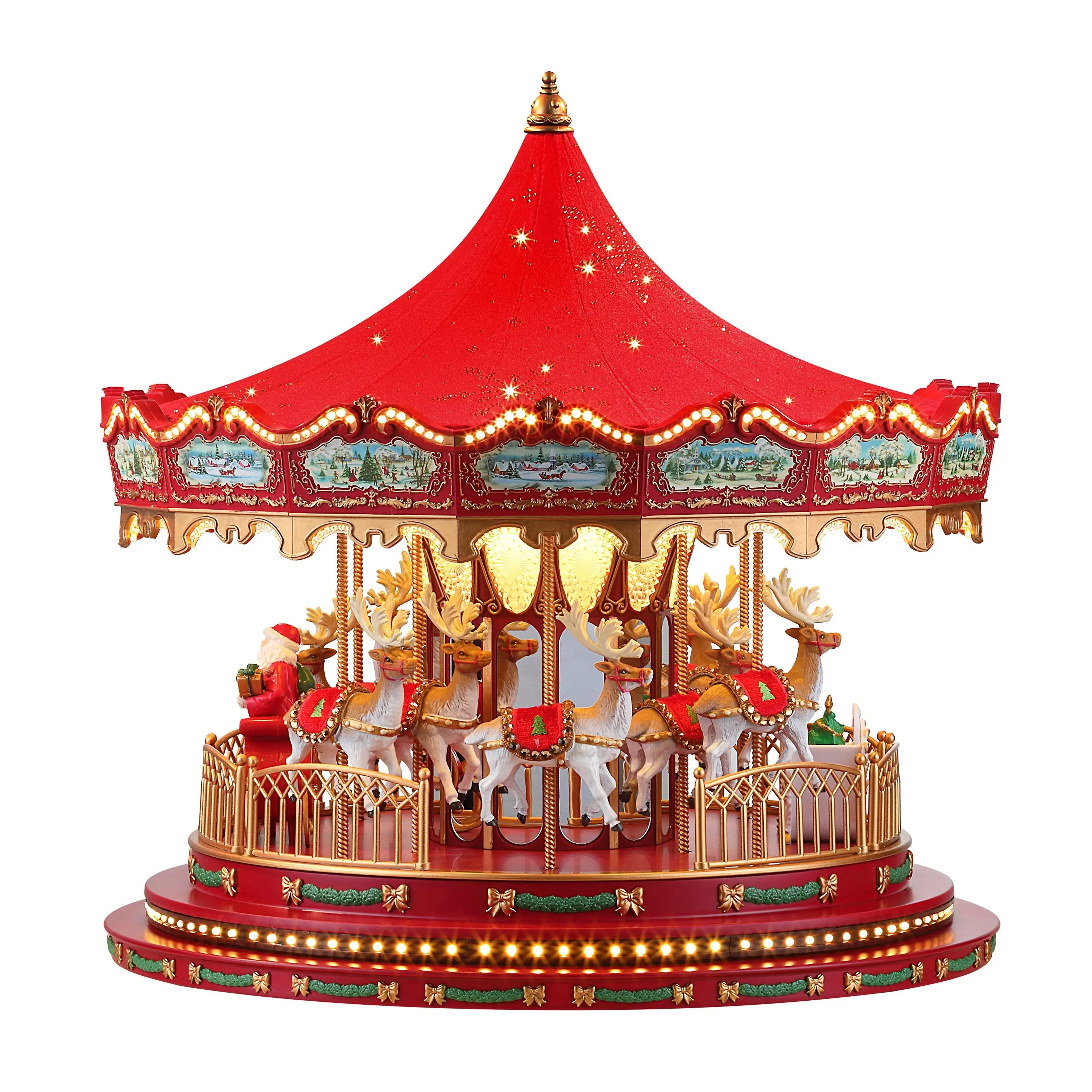 17 in. Animated Deluxe Snowflake Crystal Carousel - Red 17 in. Animated Deluxe Snowflake Crystal Carousel - Red