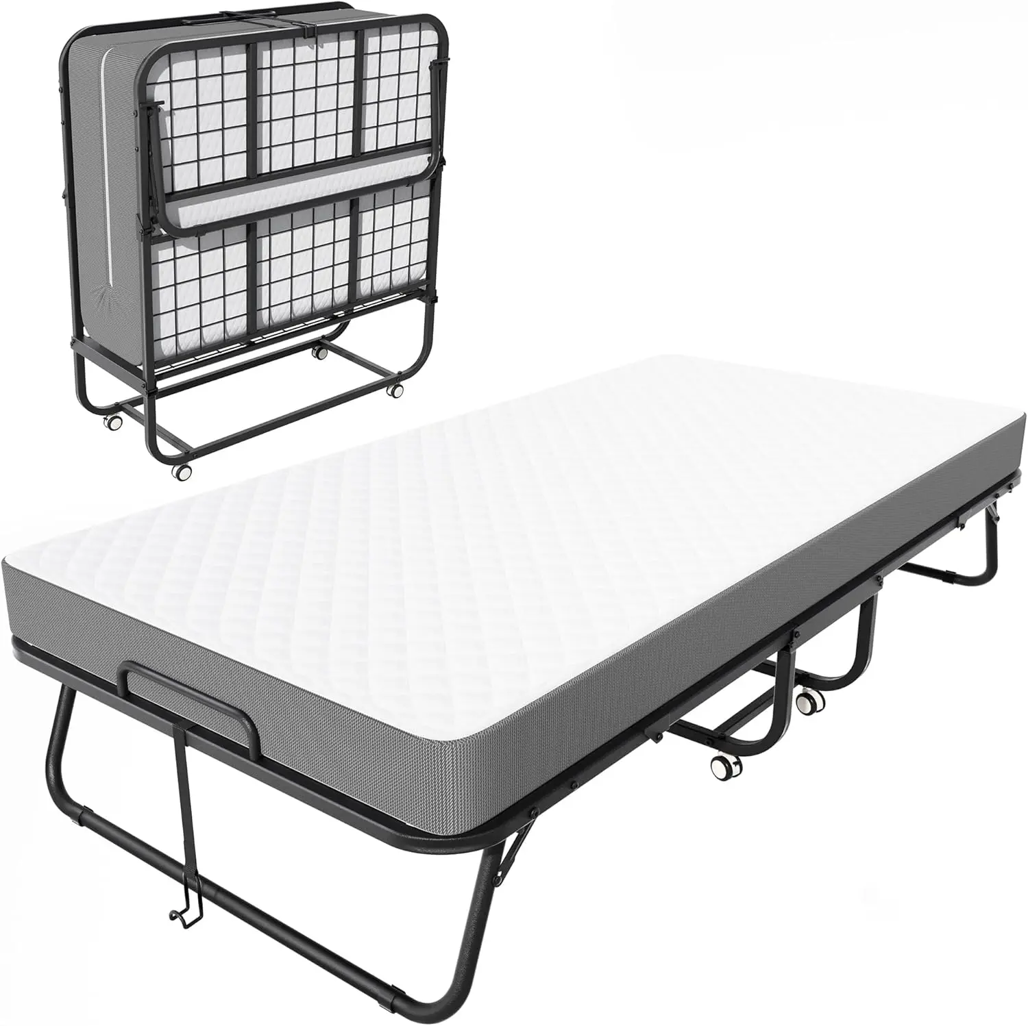 Greenvelly 75" x 31" Folding Bed with 5" Thick Memory Foam Mattress and Wheels, Space Saving Rollaway Beds