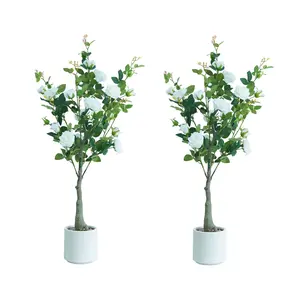 120cm Artificial Rose Tree with Pot, 4ft Silk & Plastic Faux Plant for Indoor Decor, Nordic Home Decor for Living Room, Entryway, Minimalist, Colorful