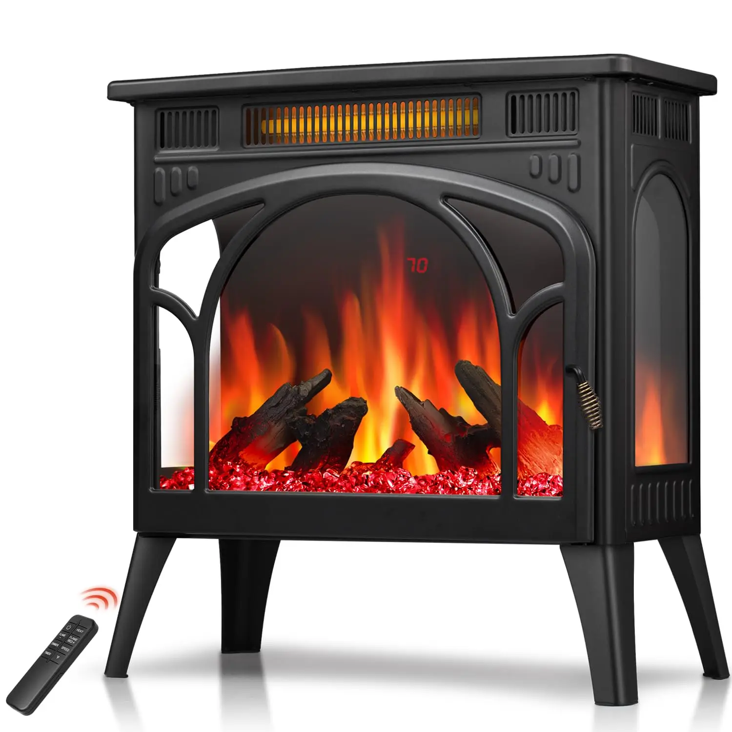 R.W.FLAME Electric Fireplace Heater 12 Flame Colors/ 4 Flame colors, 25"/ 17''Freestanding Infrared Stove, 5100BTU, 3D Realistic Flame Effects, Adjust