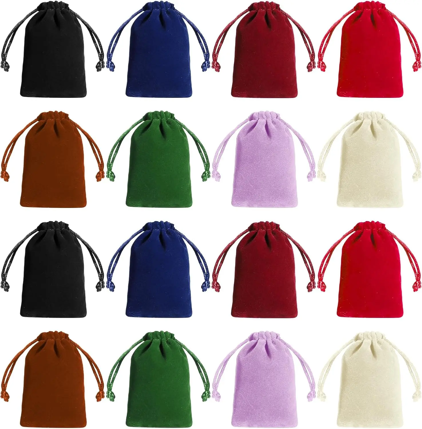 16-Pack Eco-Friendly Velvet Drawstring Organiser Pouch Set (4.1x3.3in) - Satin-Enhanced Dustproof Home Organizer Storage Bags, 8 Different Colors, Durable, Secure Closure for Jewellery, Anniversary Gifting, Draw String Bag