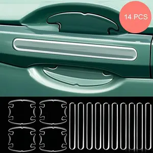 Set of 14 Thick Transparent Door Handle Protection Film, Car Rearview Mirror Edge Sticker, Durable Easy Installation, Anti-Scratch