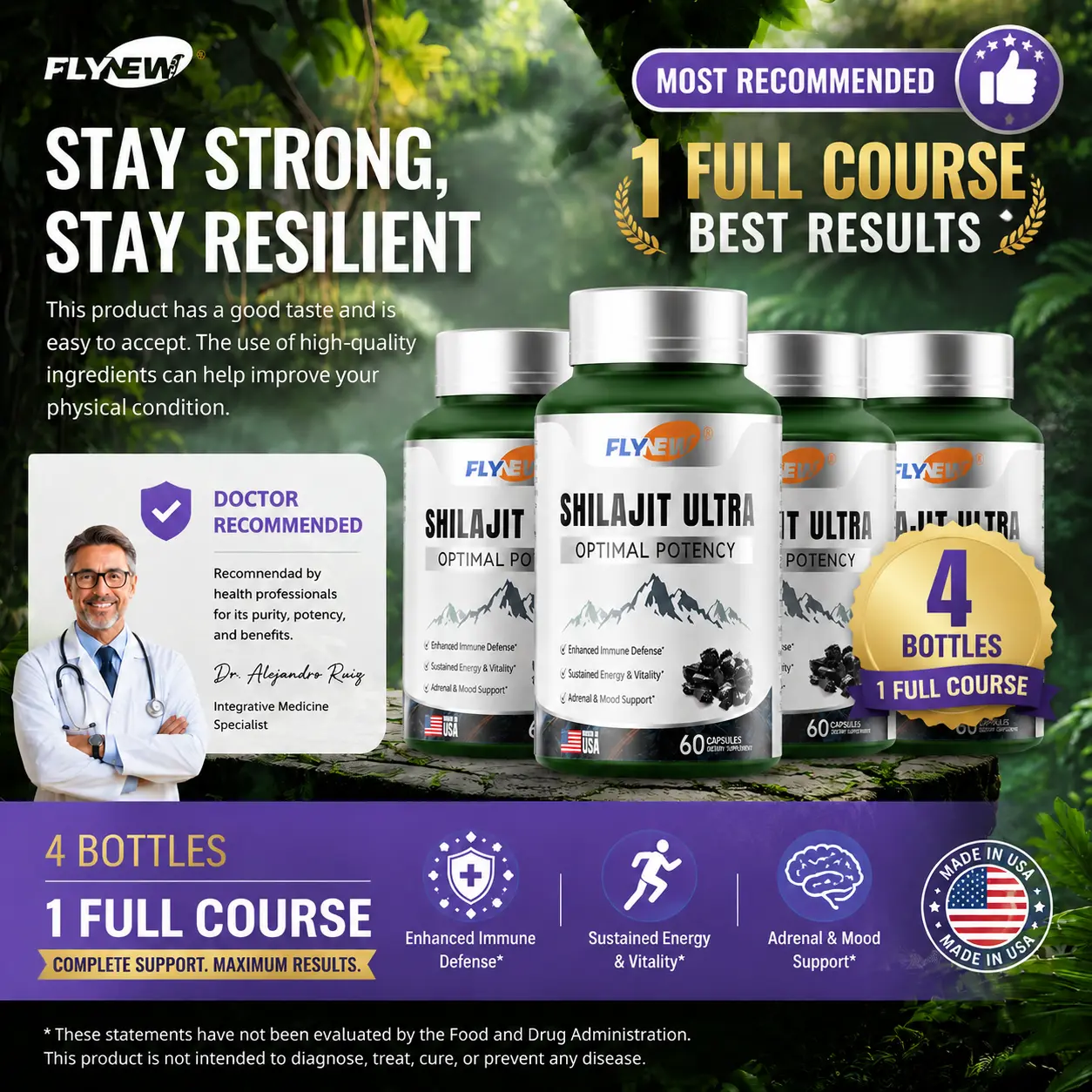 FlyNew Alpha Brain Nootropic Dietary Supplement for Men & Women - High Potency Herbal Wellness Blend with L-Arginine, Shilajit, Pomegranate - Health, Energy Boost, Memory, Mental Clarity, Cognitive Focus Support (30 Count, Prop 65 Safe)