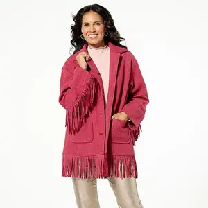 TWRHLL by Christie Brinkley Brushed Faux Melton Jacket with Fringe