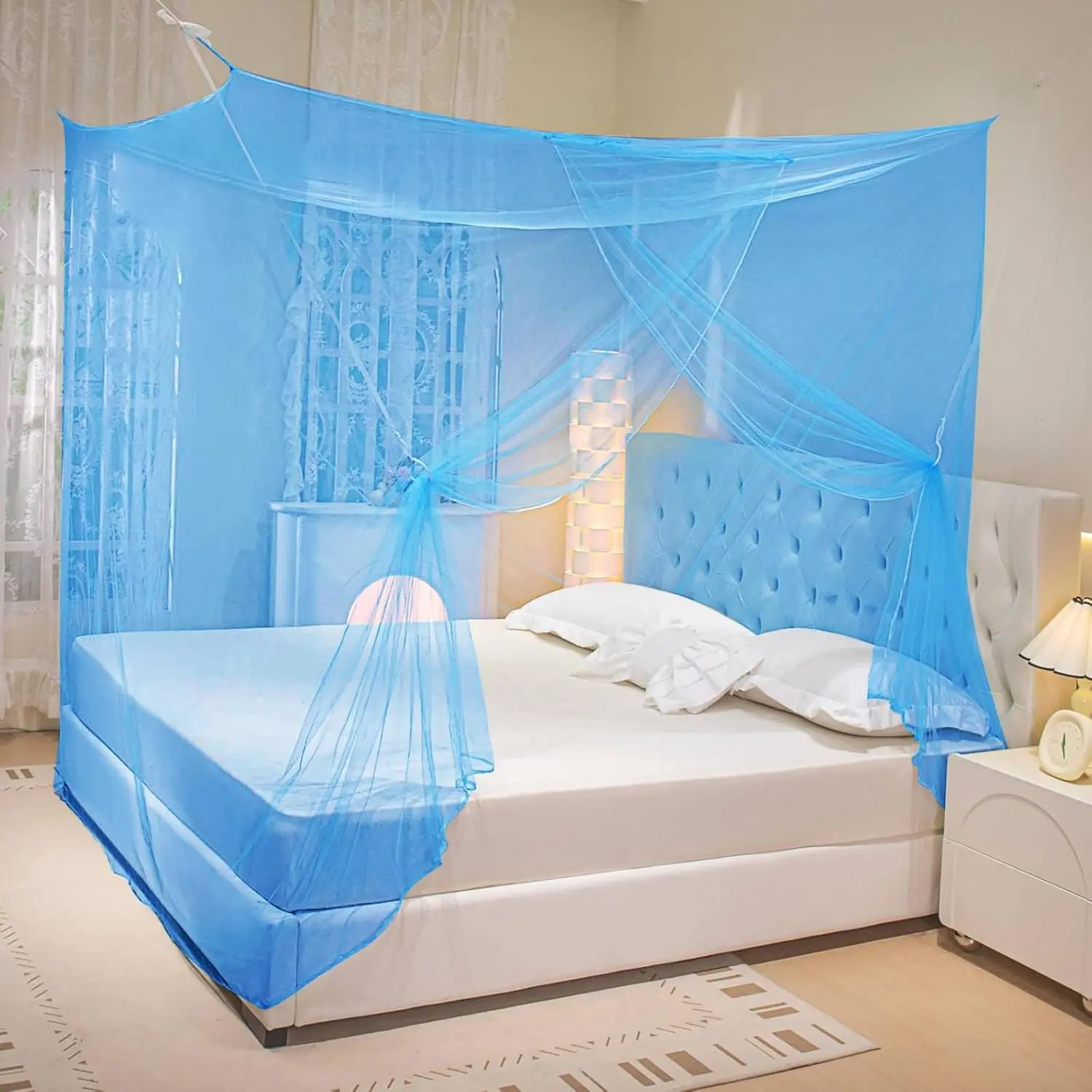Mosquito Netting for Bed Mosquiteros para Camas Rectangular Bed Canopy with One Opening Mosquito Bed Net for Camping Indoor Outdoor (Blue, L79 x W71 x H71 Inch)