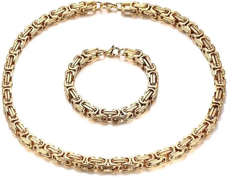 Mens Stainless Steel ///mm Silver/Gold/Black Plated Byzantine Box Chain cm - cm King Chain Necklaces Fashion Jewelry Accessories, 45/50/55/60/70Cm