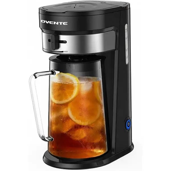 OVENTE Iced Tea and Coffee Maker with 3QT Pitcher, Black CMT215B | Sliding Brew Strength Selector for Taste Customization Ideal for Lemonade, Lattes and Flavored Water, Removable Filter Basket