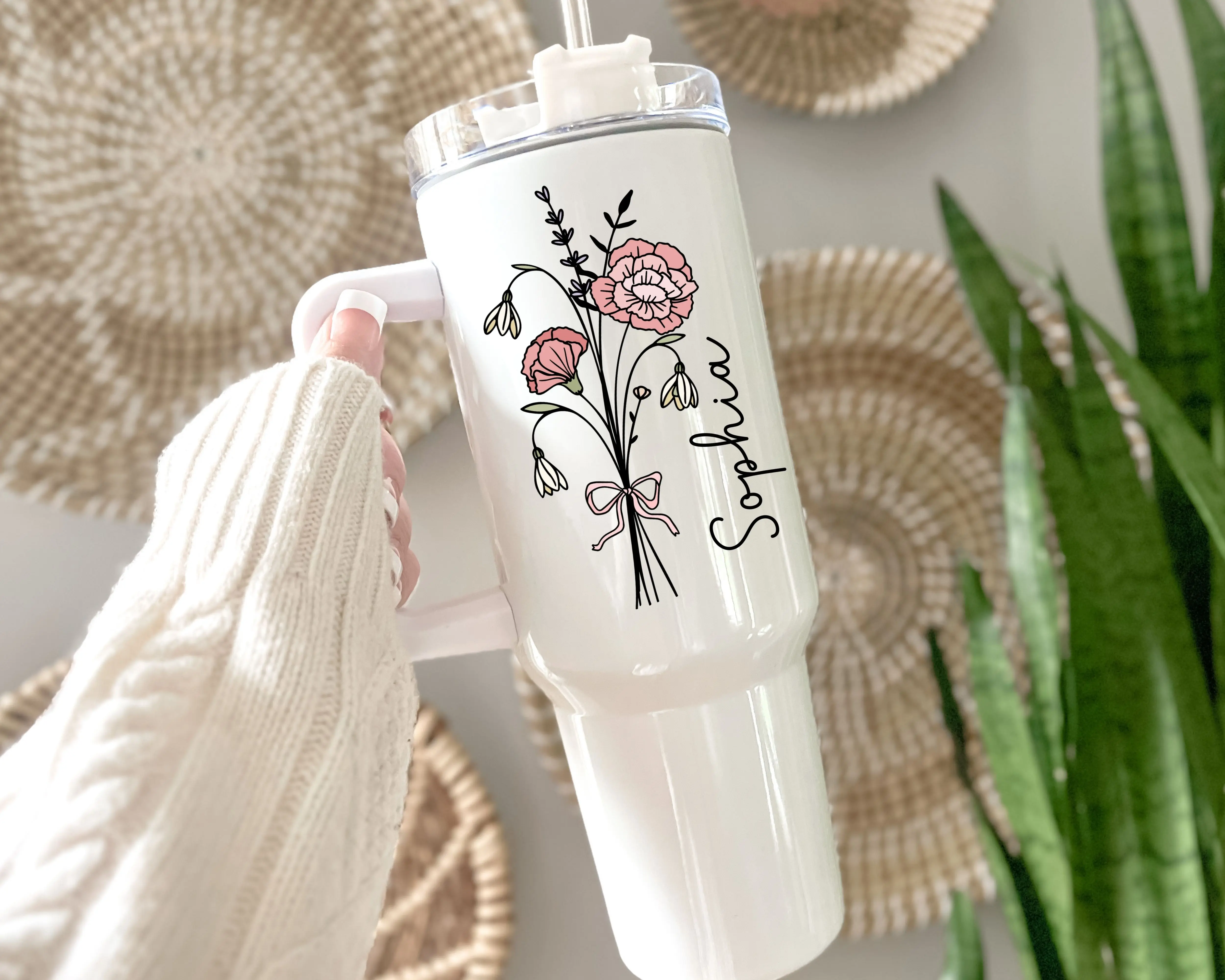 Personalized Birth Flower 40oz Tumbler, Bridesmaid Tumbler with Straw, Bride Tumbler, Bridesmaid Proposal Gift, bridesmaid cups