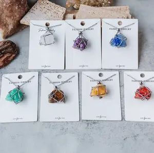 REIKI CRYSTAL Natural Crystal Net Metal Bamboo Necklace Woven Pendant Carnelian Clear Quartz Tiger's Eye Amethyst Lapis Lazuli Green Aventurine Healing Stones