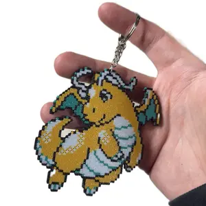 Pokemon 3D Printed Keychain - Yellow Design with Green Horn, Pop Art Style, Keyring Attachment
