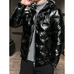 Winter Men's Loose Thickened Hooded Cotton Jacket Youth Outdoor Fashion Glossy Trendy Casual Cotton Coat Men's Sports Warm Down Jacket Outerwear