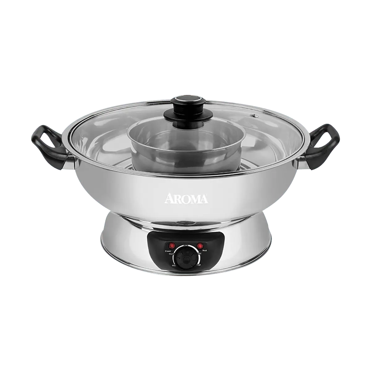 AROMA 5QT Stainless Steel Dual-Compartment Electric Hot Pot - Perfect for Christmas, Valentine's Day & More!