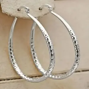 Vintage Luxury Elegant Style Hoop Earrings, Unique Embossing Rhombus Pattern Golden Silvery Hoop Earrings, Fashionable Ear Jewelry Gifts