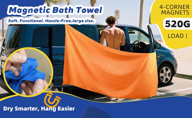 Magnetic Bath Towel Extra Large Quick-Drying Beach Towel Double-Sided Velvet Soft Portable Travel 4-Corner Magnets 520G Load